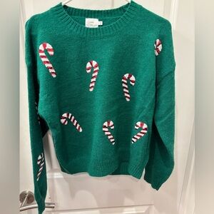 NWT Luna Ivy Green Sequined Candy Cane Sweater - XS